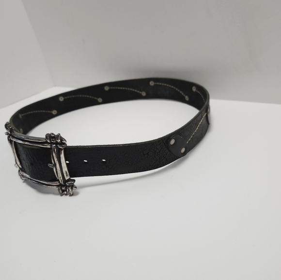 Brave Belt Works Y2k Belt Buckle And Belt Black Unisex Distressed Made In ITALY - Picture 2 of 8